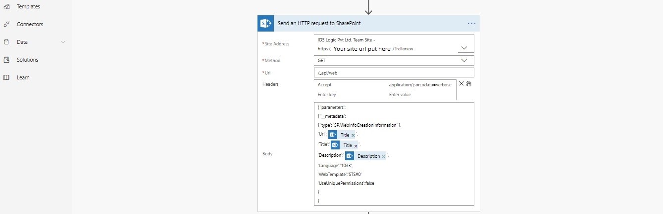 office 365 JSON body code