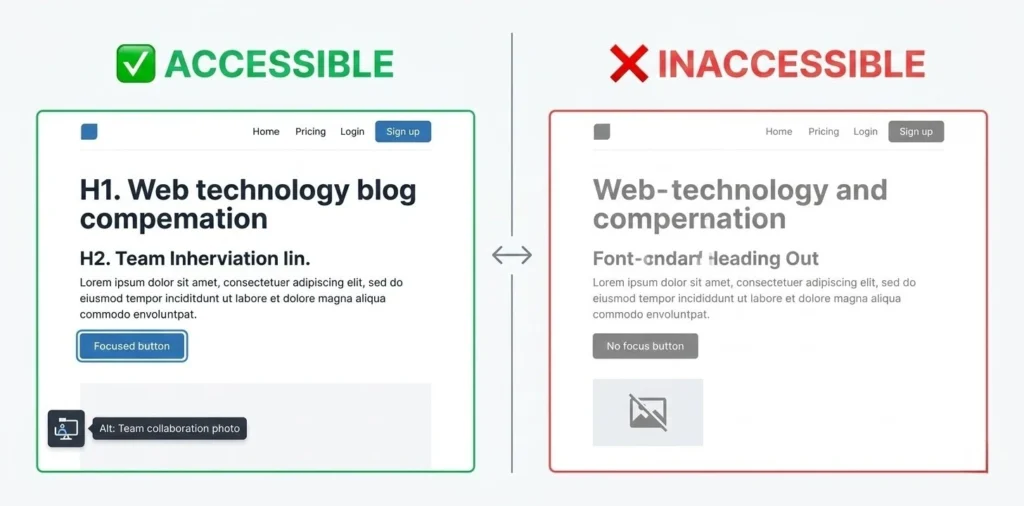 Accessible vs inaccessible website design comparison